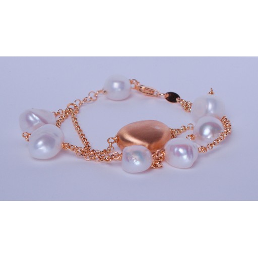 Cultured Pearl & Gold Plated Nugget Bracelet