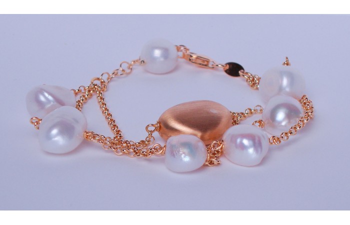 Cultured Pearl & Gold Plated Nugget Bracelet