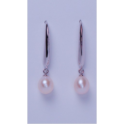 Long Wide Bar Cultured Pearl and Sterling Silver Drop Earrings