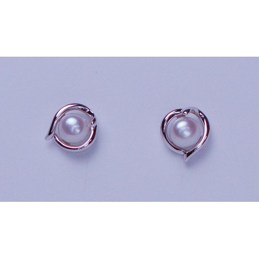 Cultured Pearl and Silver Heart Stud Earrings