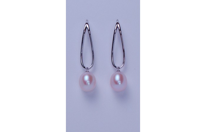 Cultured Pearl and Sterling Silver Large Open Loop Drop Earrings