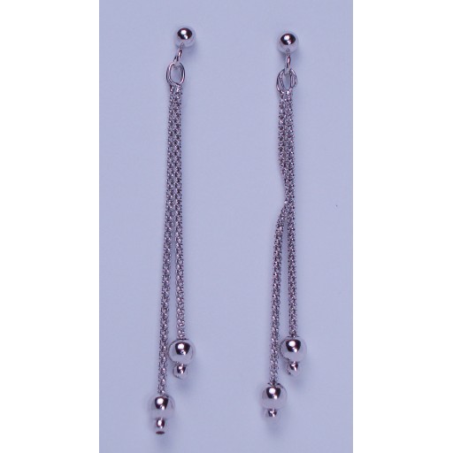 Waterfall 2 Strand Sterling Silver Drop Earrings with Silver Beads 