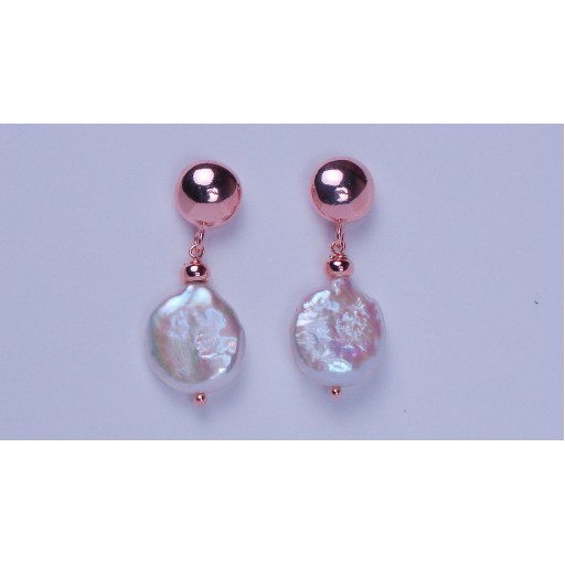 Cultured Biwa Pearl Drop Earrings set in Silver with a Gold Overlay