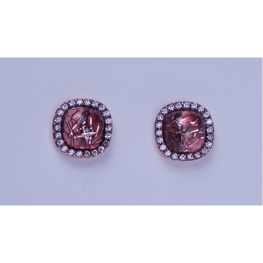 Cello Crazed Dark Pink Zirconia Silver Stud Earrings with a Gold Overlay