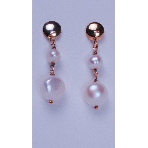 Cultured 2 Pearl Drop In Yellow Gold or Rose Gold