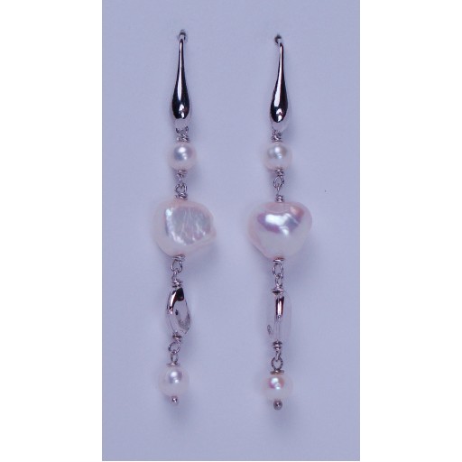 Cultured Pearl and Sterling Silver Small Nugget Drop Earrings