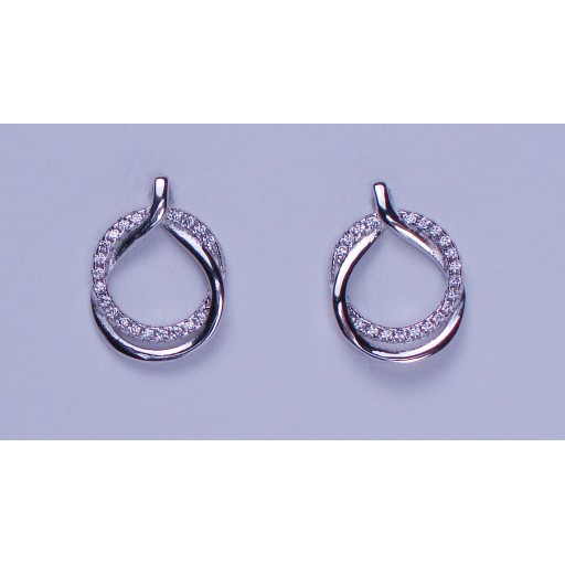 Zirconia Twin Circle Sterling Silver Stud Earrings
