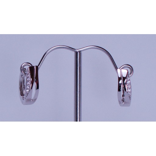 Zirconia Oval Sterling Silver hinged Hoop Earrings