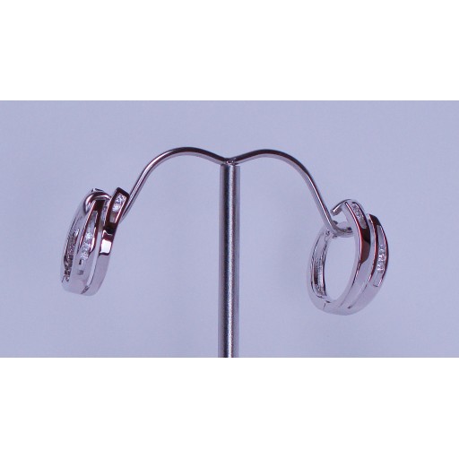 Zirconia Wave Sterling Silver hinged Hoop Earrings