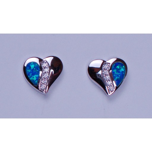 Opalite Heart Sterling Silver Stud Earrings