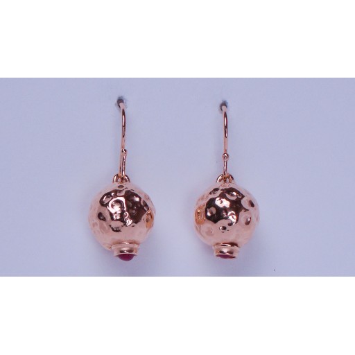 Hammered Sphere Ruby Drop Earrings with a Gold Overlay