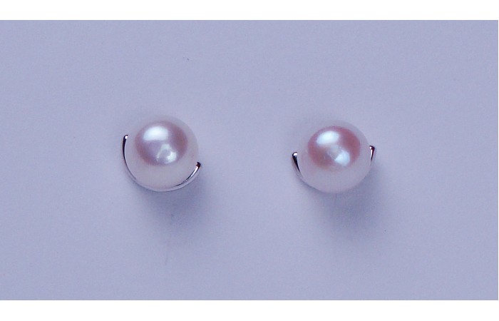 Cultured Pearl and Sterling Silver Half Moon Stud Earrings