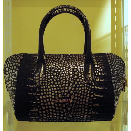 Black and Silver Croc Print Leather Tote