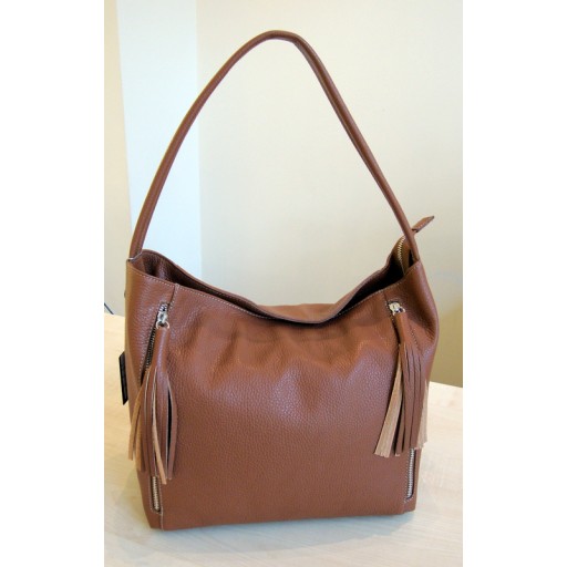Leather Zip & Tassel Handbag