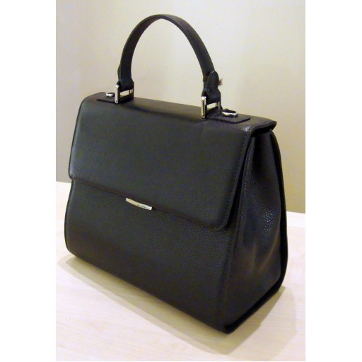 Leather structured handbag with shoulder strap