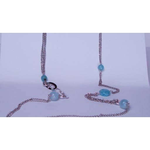 Chalcedony & Silver Ovals Long Necklace