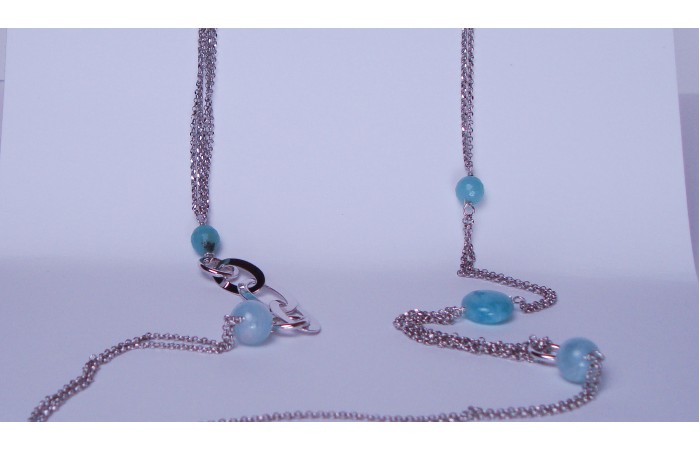 Chalcedony & Silver Ovals Long Necklace