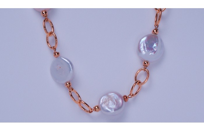 Biwa pearl & silver ring necklace