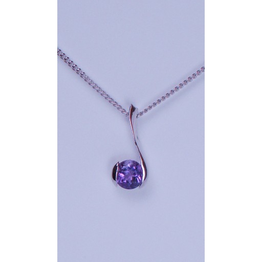 Amethyst Sterling Silver Solo Pendant Necklace