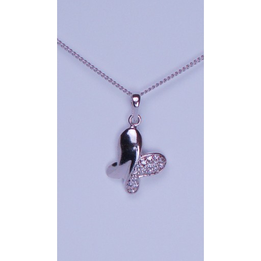 Butterfly Polished Sterling Silver and Zirconia Pendant Necklace