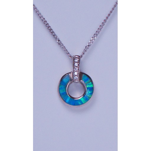 Opalite Monet Circle & Cubic Zirconia Sterling Silver Pendant Necklace