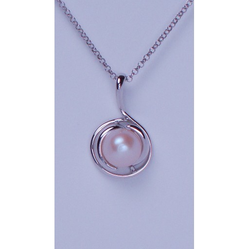 Cultured Pearl Spiral Sterling Silver Pendant Necklace