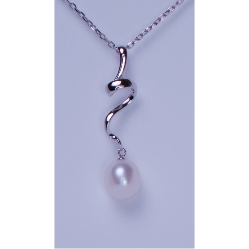 Cultured Pearl Twist Drop Sterling Silver Pendant Necklace