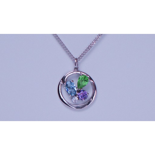 Multi Stone Cubic Zirconia Sweet William Sterling Silver Pendant Necklace