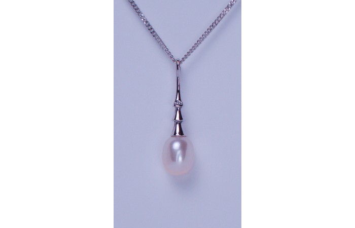 Cultured Pearl Fountain Sterling Silver Pendant Necklace