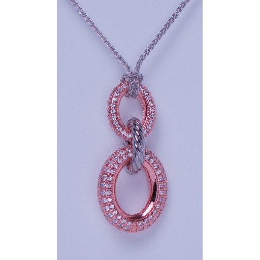 Oval Link Zirconia Pendant Necklace in Sterling Silver with a Rose Gold Overlay 