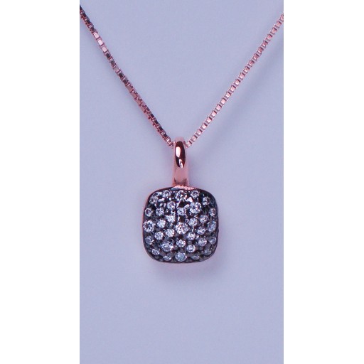 White Cushion Pendant Necklace in Sterling Silver with a Rose Gold Overlay 