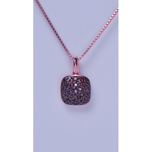Plum Cushion Pendant Necklace in Sterling Silver with a Rose Gold Overlay 