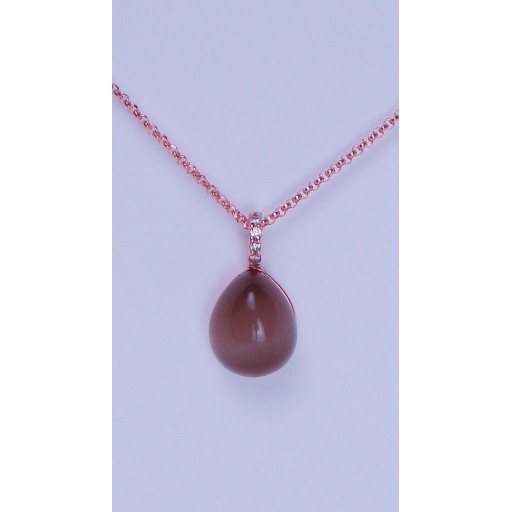 Droplet Smoke Zirconia Pendant Necklace in Sterling Silver with a Rose Gold Overlay 