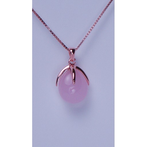 Pink Peardrop Pendant Necklace in Sterling Silver with a Rose Gold Overlay 