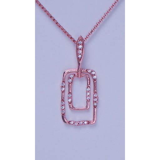 Oblong Zirconia Pendant Necklace in Sterling Silver with a Rose Gold Overlay 