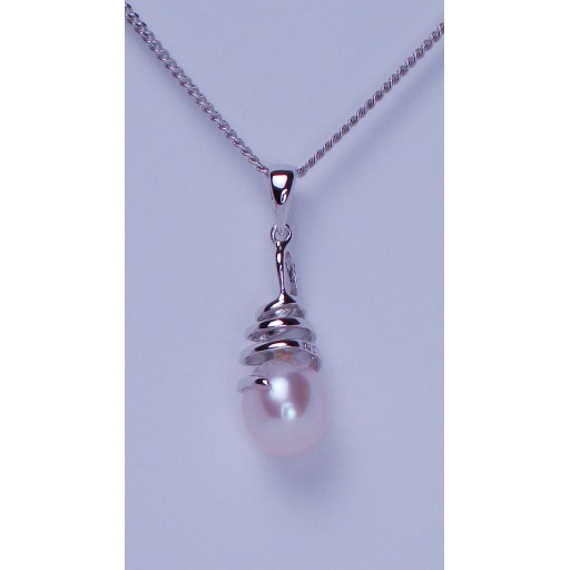 Cultured Pearl Spiral Caged Pendant