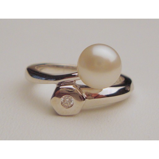 Cultured Pearl & Zirconia Duo Sterling Silver Ring