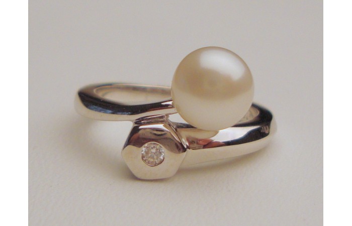 Cultured Pearl & Zirconia Duo Sterling Silver Ring