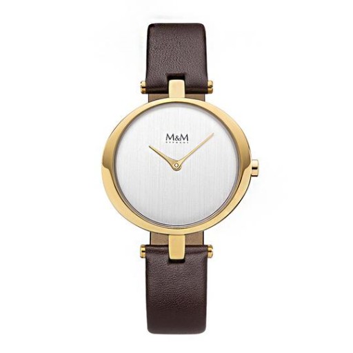 M&M Stainless Steel Ring-O Watch Gold Plated case with leather strap