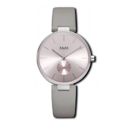M&M Stainless Steel matt finish with Grey Leather Strap