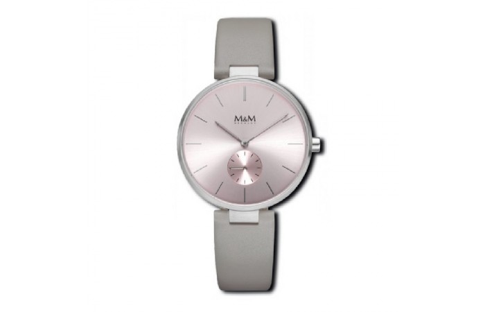 M&M Stainless Steel matt finish with Grey Leather Strap