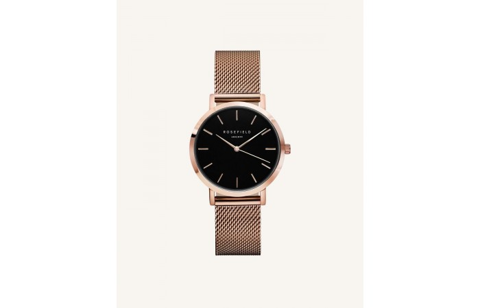 Rosefield Tribeca Mesh Strap Black Gold Plated