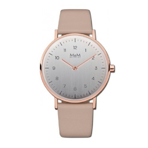 M&M Stainless Steel Rose Gold Plated  with rose beige leather strap