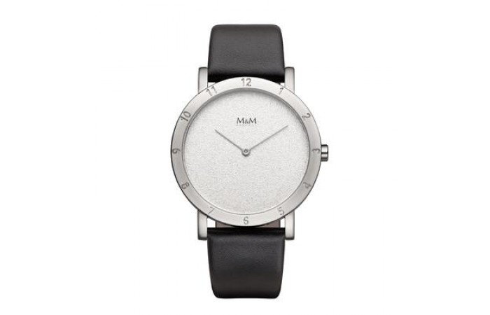 M&M Stainless Steel matt finish with Black Leather Strap