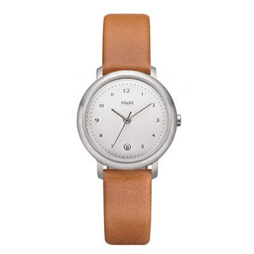 M&M Stainless Steel round case with leather strap