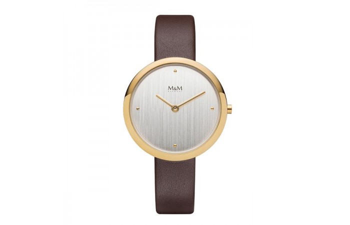 M&M Stainless Steel Gold Plated with leather strap