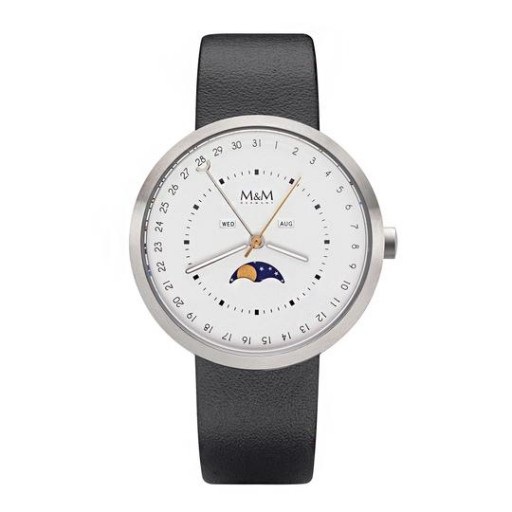 M&M Stainless Steel Gents Moon phase with leather strap