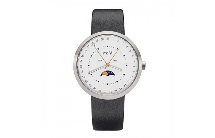 M&M Stainless Steel Gents Moon phase with leather strap