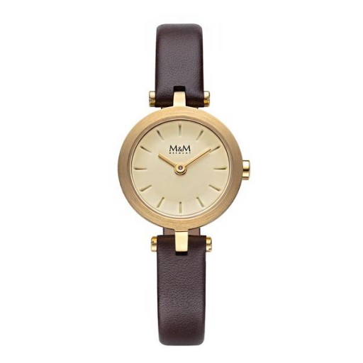 M&M Stainless Steel Gold PLated case with leather strap