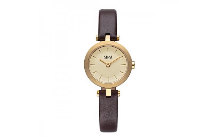 M&M Stainless Steel Gold PLated case with leather strap